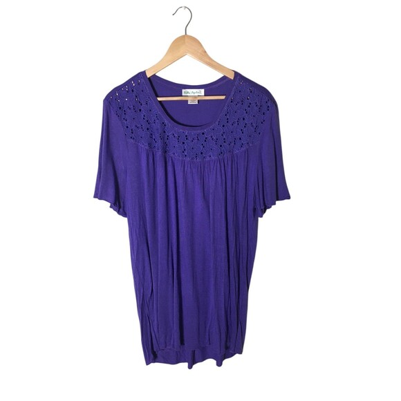 Ulla Popken Top Women's Size 16 / 18 Purple Lace Trim A Line Fit - Picture 1 of 4